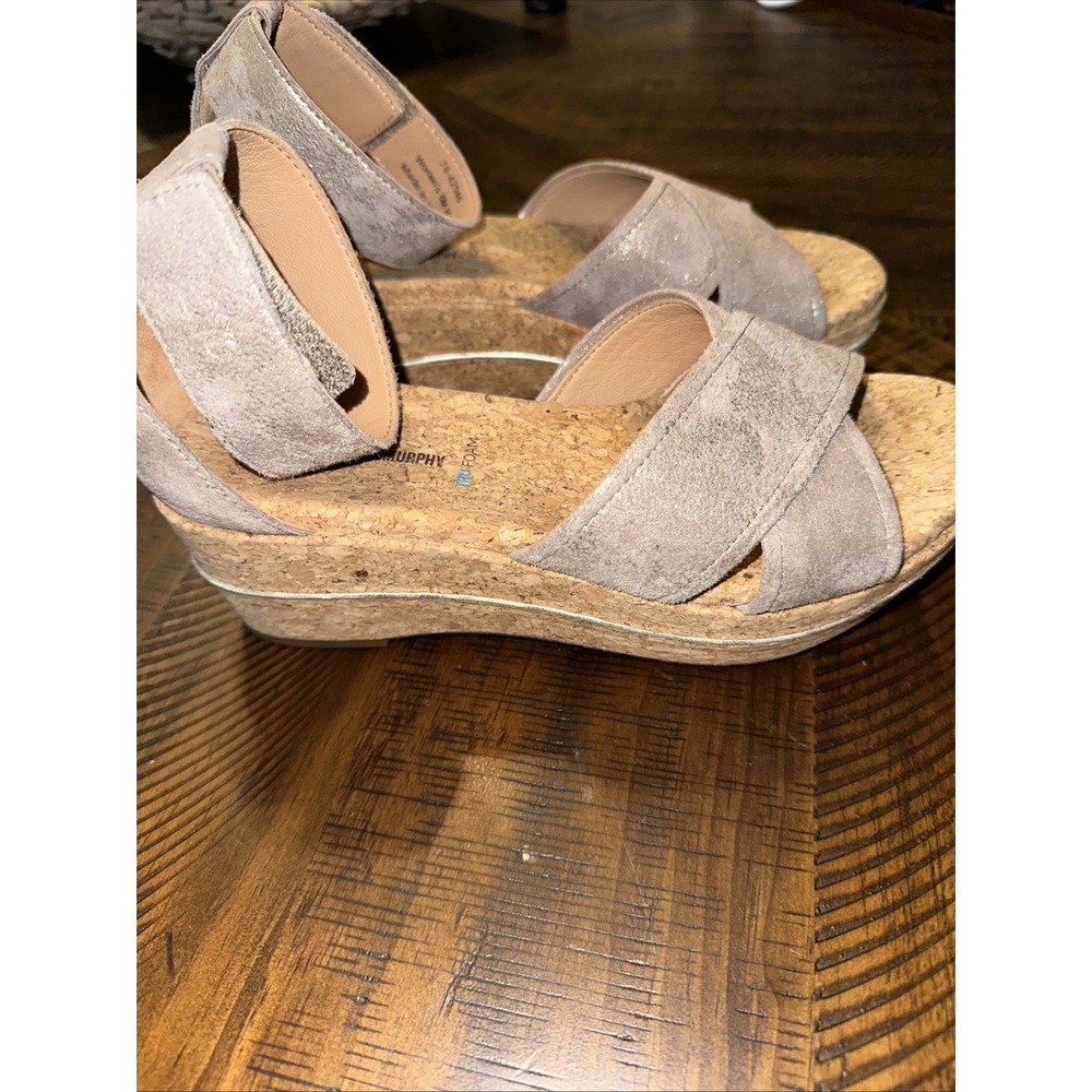 Johnson a Murphy Tru Foam Womens Wedges Silver With Cork Accents Size 6